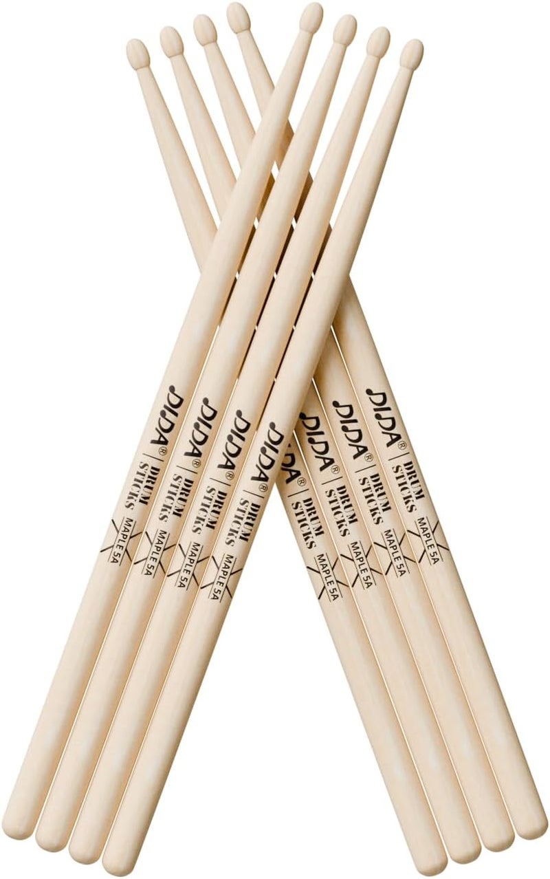 DIDA Drum Sticks, Drumsticks for Drum, Maple Wood Drumsticks, Wood Tip Drum Stick for Drums, Drum Stick for Musical Instrument Percussion, Drumstick for Beginners (4 Pair, 5A) - Image 1